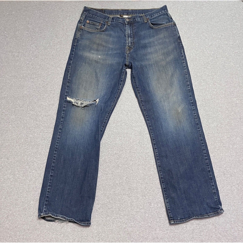 Lucky Brand Jeans Mens‎ 36X31 Blue Straight Leg Distressed Ripped Grunge Denim